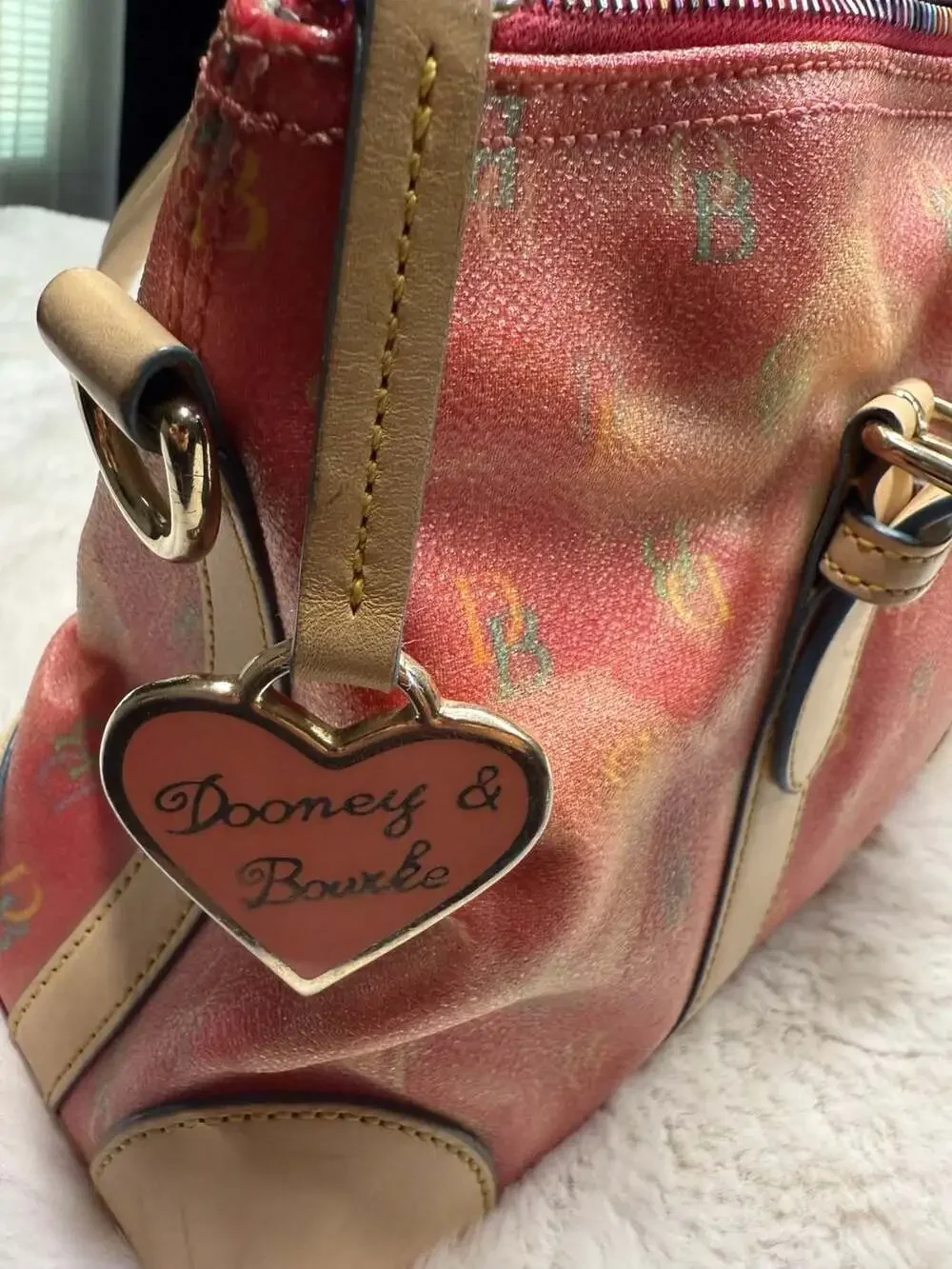 Dooney & Bourke Monogram Multi-Color DB Logo Satchel with Leather Trim